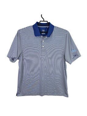 Mens Cutter & Buck Blue White Striped Polo Shirt Short Sleeve Polyester Size XL